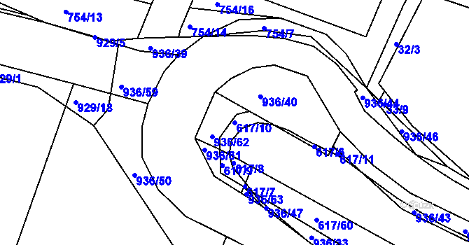 Parcela st. 617/10 v KÚ Vysoké Chvojno, Katastrální mapa