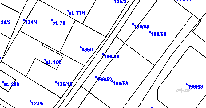 Parcela st. 196/54 v KÚ Vysoké Chvojno, Katastrální mapa