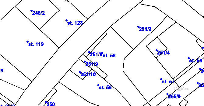 Parcela st. 58 v KÚ Vysoké Chvojno, Katastrální mapa