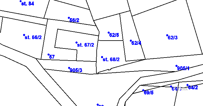 Parcela st. 68/2 v KÚ Vysoké Chvojno, Katastrální mapa