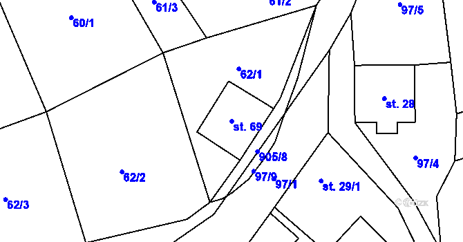 Parcela st. 69 v KÚ Vysoké Chvojno, Katastrální mapa