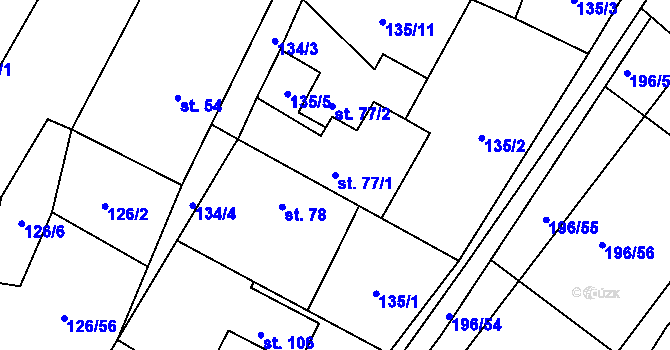 Parcela st. 77/1 v KÚ Vysoké Chvojno, Katastrální mapa