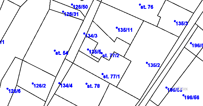 Parcela st. 77/2 v KÚ Vysoké Chvojno, Katastrální mapa