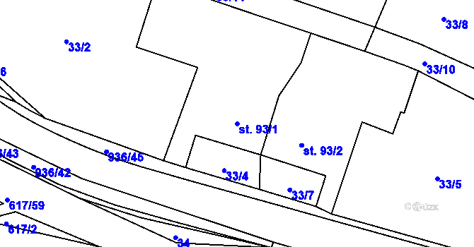 Parcela st. 93/1 v KÚ Vysoké Chvojno, Katastrální mapa