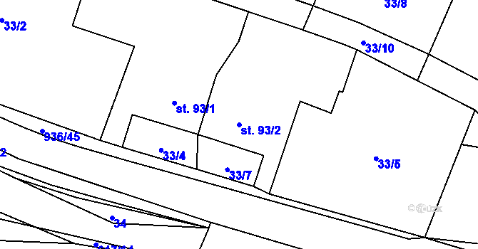 Parcela st. 93/2 v KÚ Vysoké Chvojno, Katastrální mapa