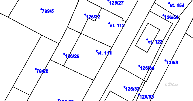 Parcela st. 111 v KÚ Vysoké Chvojno, Katastrální mapa