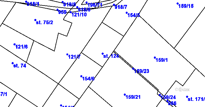 Parcela st. 124 v KÚ Vysoké Chvojno, Katastrální mapa