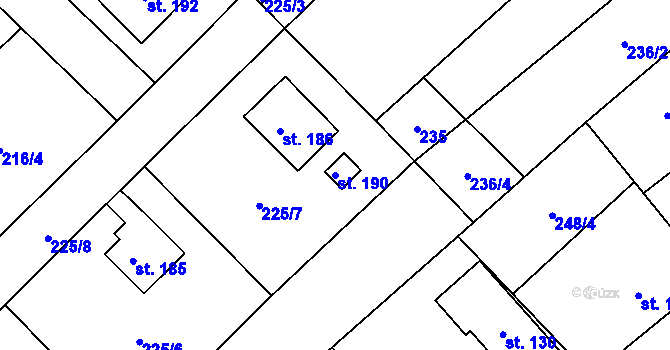 Parcela st. 190 v KÚ Vysoké Chvojno, Katastrální mapa