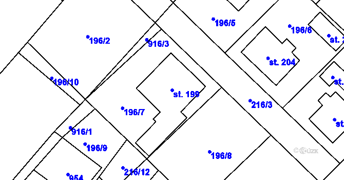 Parcela st. 199 v KÚ Vysoké Chvojno, Katastrální mapa