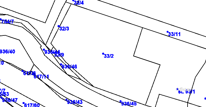 Parcela st. 33/2 v KÚ Vysoké Chvojno, Katastrální mapa
