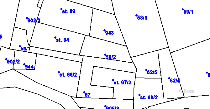 Parcela st. 56/2 v KÚ Vysoké Chvojno, Katastrální mapa