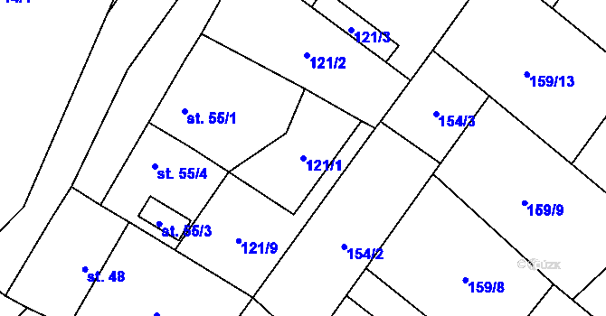 Parcela st. 121/1 v KÚ Vysoké Chvojno, Katastrální mapa