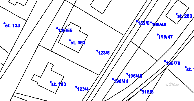 Parcela st. 123/5 v KÚ Vysoké Chvojno, Katastrální mapa