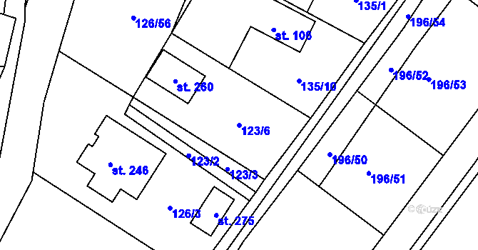 Parcela st. 123/6 v KÚ Vysoké Chvojno, Katastrální mapa
