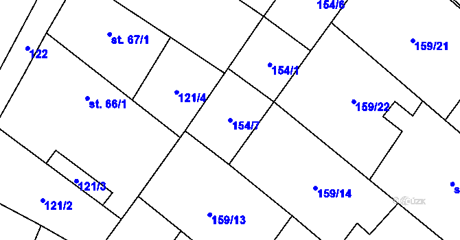 Parcela st. 154/7 v KÚ Vysoké Chvojno, Katastrální mapa