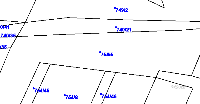 Parcela st. 754/5 v KÚ Vysoké Chvojno, Katastrální mapa