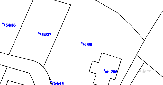 Parcela st. 754/9 v KÚ Vysoké Chvojno, Katastrální mapa