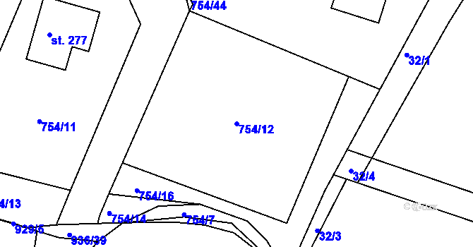 Parcela st. 754/12 v KÚ Vysoké Chvojno, Katastrální mapa