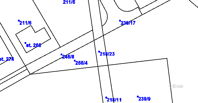 Parcela st. 218/23 v KÚ Vysoké Chvojno, Katastrální mapa