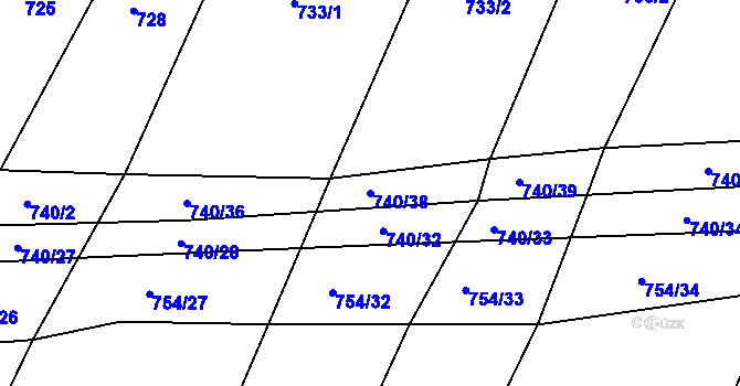 Parcela st. 740/38 v KÚ Vysoké Chvojno, Katastrální mapa