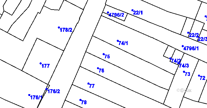 Parcela st. 75 v KÚ Vysoké Mýto, Katastrální mapa