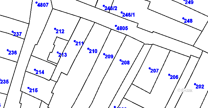 Parcela st. 209 v KÚ Vysoké Mýto, Katastrální mapa