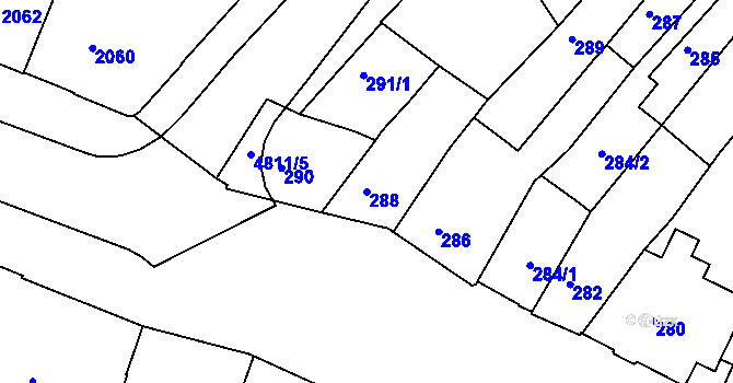Parcela st. 288 v KÚ Vysoké Mýto, Katastrální mapa