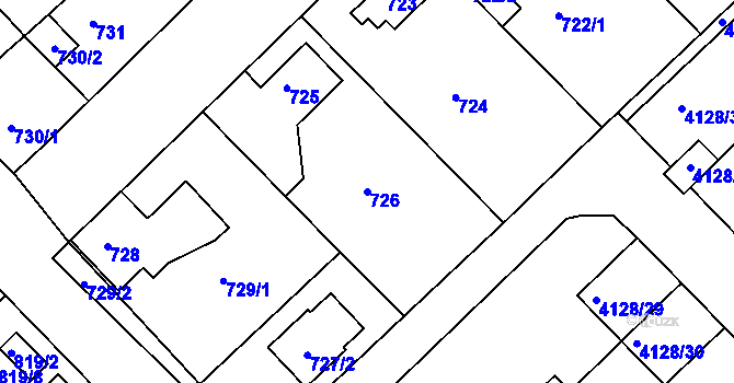 Parcela st. 726 v KÚ Vysoké Mýto, Katastrální mapa