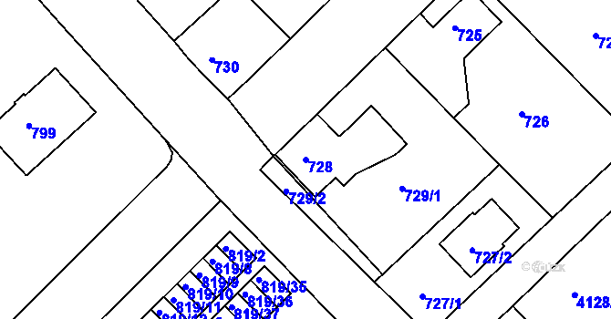 Parcela st. 728 v KÚ Vysoké Mýto, Katastrální mapa