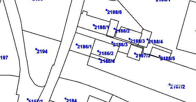 Parcela st. 2186/2 v KÚ Vysoké Mýto, Katastrální mapa