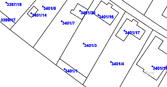 Parcela st. 3401/3 v KÚ Vysoké Mýto, Katastrální mapa