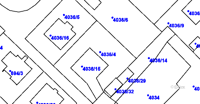 Parcela st. 4036/4 v KÚ Vysoké Mýto, Katastrální mapa