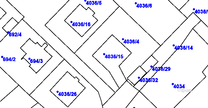 Parcela st. 4036/15 v KÚ Vysoké Mýto, Katastrální mapa