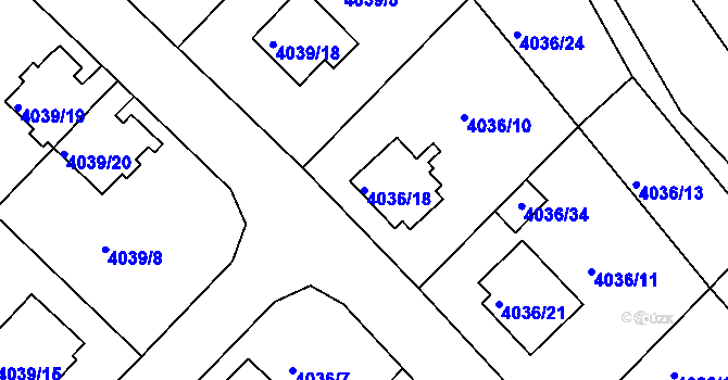 Parcela st. 4036/18 v KÚ Vysoké Mýto, Katastrální mapa