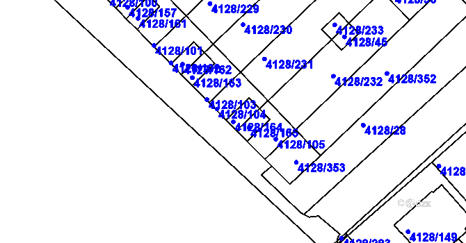 Parcela st. 4128/164 v KÚ Vysoké Mýto, Katastrální mapa