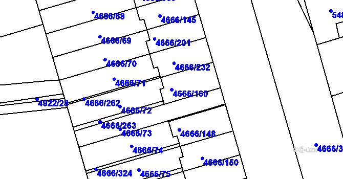 Parcela st. 4666/160 v KÚ Vysoké Mýto, Katastrální mapa