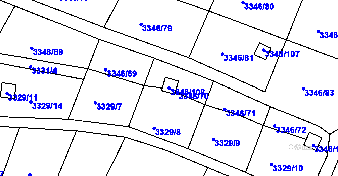 Parcela st. 3346/108 v KÚ Vysoké Mýto, Katastrální mapa