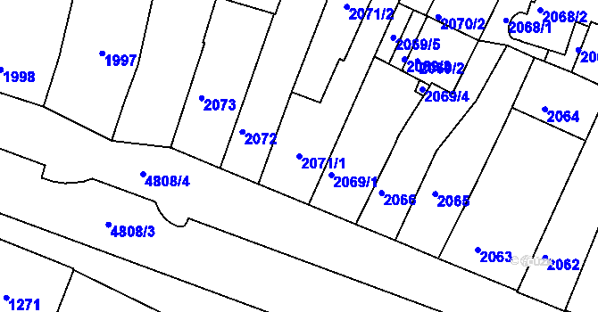 Parcela st. 2071/1 v KÚ Vysoké Mýto, Katastrální mapa