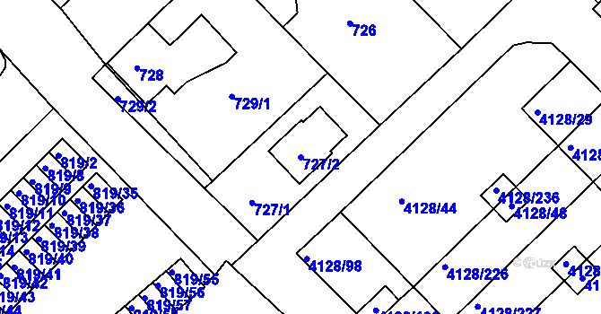 Parcela st. 727/2 v KÚ Vysoké Mýto, Katastrální mapa