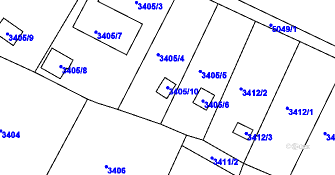 Parcela st. 3405/10 v KÚ Vysoké Mýto, Katastrální mapa