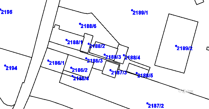 Parcela st. 2188/3 v KÚ Vysoké Mýto, Katastrální mapa