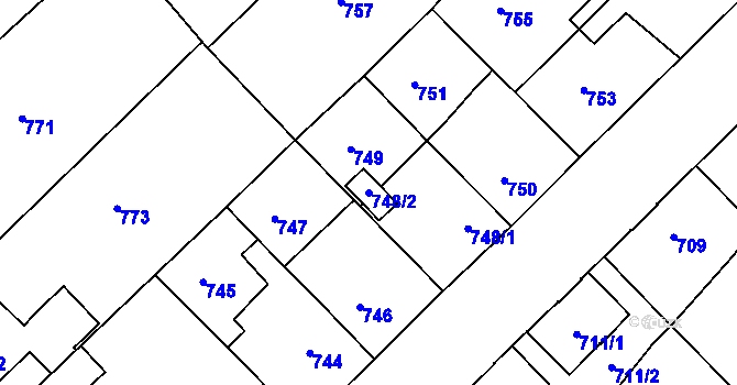Parcela st. 748/2 v KÚ Vysoké Mýto, Katastrální mapa