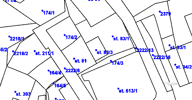 Parcela st. 83/3 v KÚ Vysoké nad Jizerou, Katastrální mapa