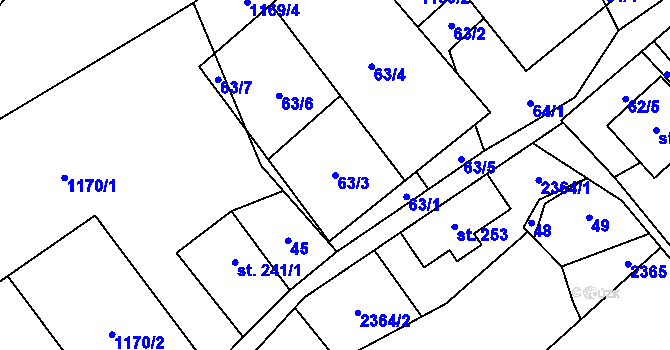 Parcela st. 63/3 v KÚ Vysoké nad Jizerou, Katastrální mapa