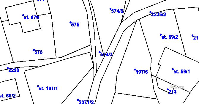 Parcela st. 574/3 v KÚ Vysoké nad Jizerou, Katastrální mapa