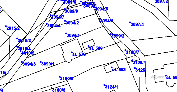 Parcela st. 580 v KÚ Vysoké Pole, Katastrální mapa