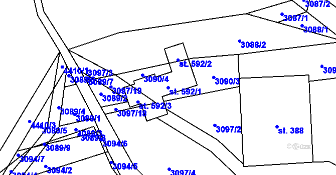 Parcela st. 592/1 v KÚ Vysoké Pole, Katastrální mapa