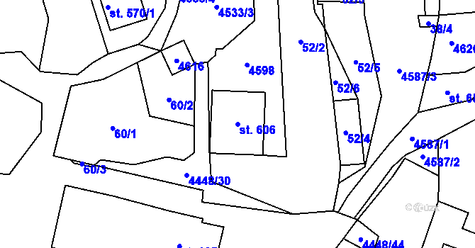 Parcela st. 606 v KÚ Vysoké Pole, Katastrální mapa