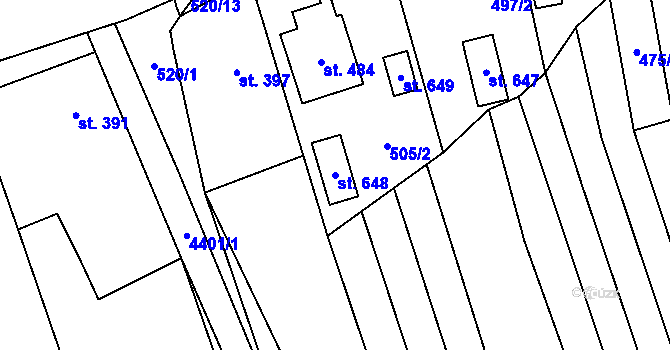 Parcela st. 648 v KÚ Vysoké Pole, Katastrální mapa