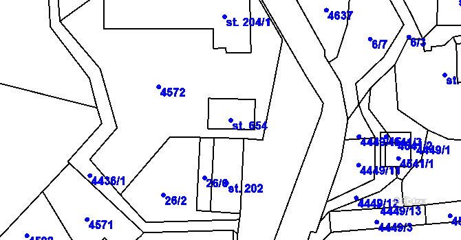 Parcela st. 654 v KÚ Vysoké Pole, Katastrální mapa